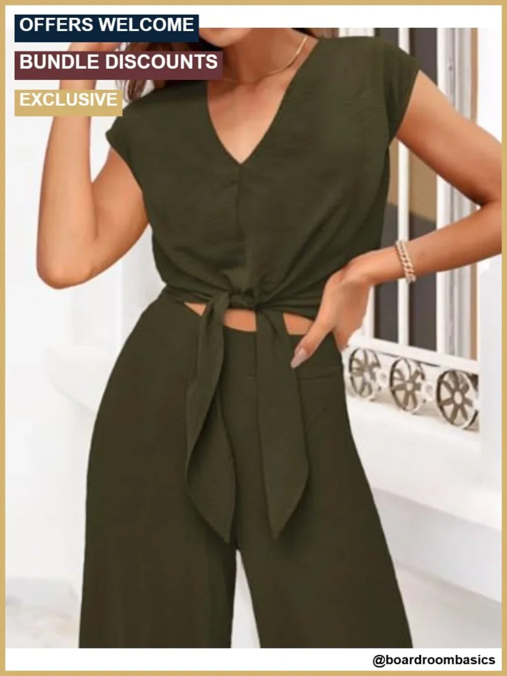 Two Piece Outfits for Women V Neck Crop Top Wide Leg Pants Polyester Lounge Set